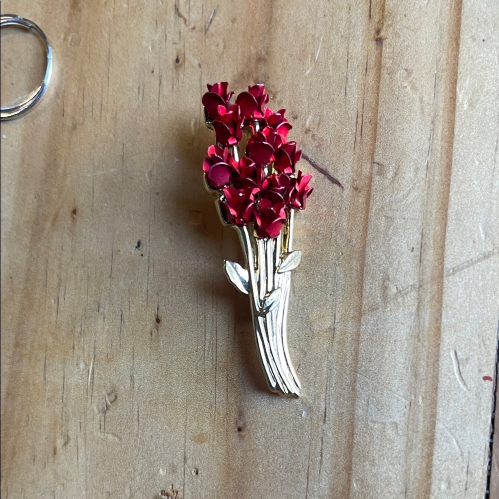 Elegant Red Floral Brooch